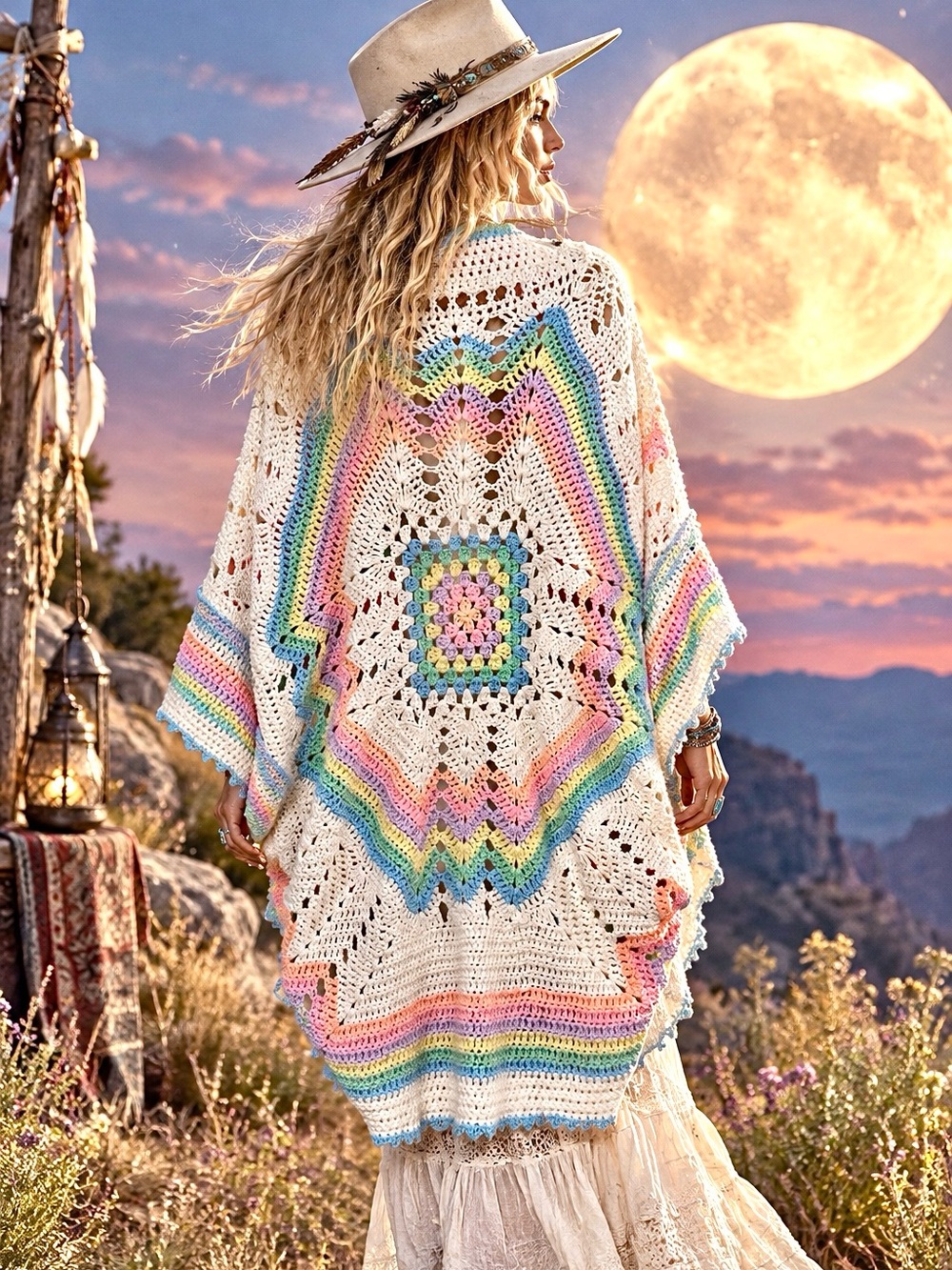 Rare Artisan Granny square boho duster Cocoon kimono w prairie cottagecore vibe
